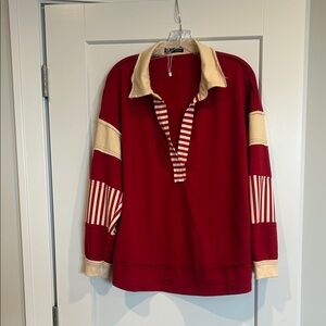 Red and Cream Striped Pullover